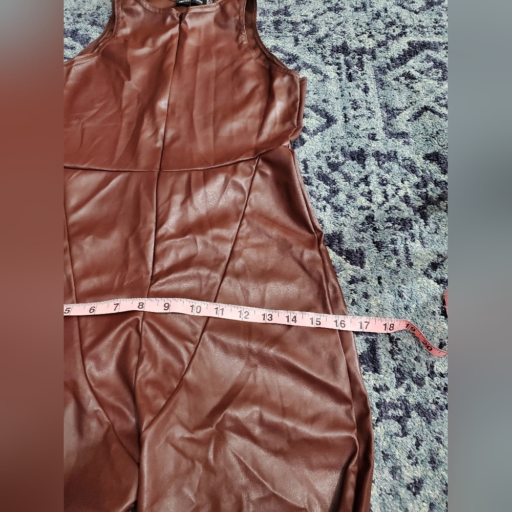 PRETTY LITTLE THING Faux Leather Brown Sleeveless Jumpsuit - Picture 5 of 10